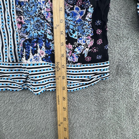 Free People Black Combo Floral Striped Bell Sleeve V-Neck Top OB1079916 XS NEW - Picture 6 of 10